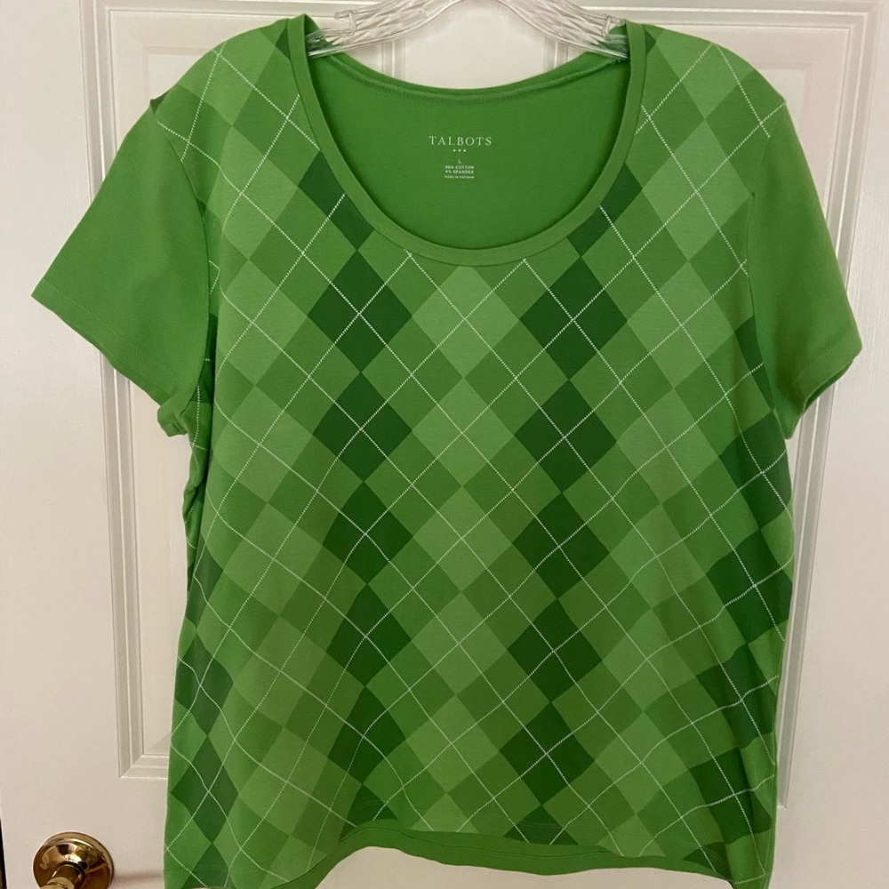 Scoop Neck Green Argyle Top